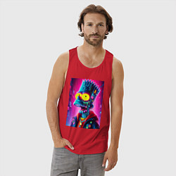 Майка мужская хлопок Cyber Bart Simpson - neon glow ai art, цвет: красный — фото 2