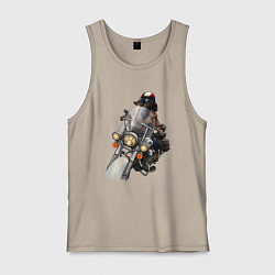 Майка мужская хлопок Такса-байкер на мотоцикле, цвет: миндальный