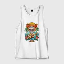 Майка мужская хлопок Ведьмак с гитарой на острове, цвет: белый