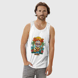 Майка мужская хлопок Ведьмак с гитарой на острове, цвет: белый — фото 2