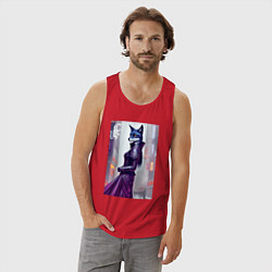 Майка мужская хлопок Чернобурая лиса модница - нейросеть, цвет: красный — фото 2