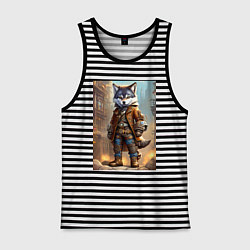 Майка мужская хлопок Прикольный волчонок - стимпанк, цвет: черная тельняшка