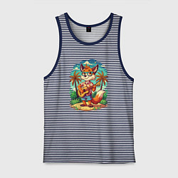 Майка мужская хлопок Лисица с гитарой жаркое лето, цвет: синяя тельняшка