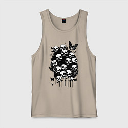 Майка мужская хлопок Черепа и бабочки - нейросеть, цвет: миндальный