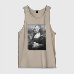 Майка мужская хлопок Черная-белая Мона Лиза с глюками, цвет: миндальный