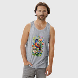 Майка мужская хлопок Расписной овсянковый кардинал, цвет: меланж — фото 2