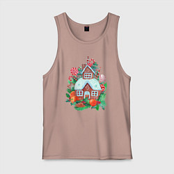 Мужская майка Пряничный домик со сладостями и фруктами