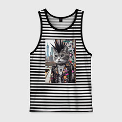 Майка мужская хлопок Нью-Йоркский панк музыкант - нейросеть, цвет: черная тельняшка