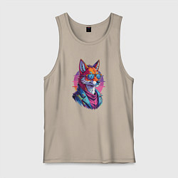 Майка мужская хлопок Лис в кожаной куртке, цвет: миндальный