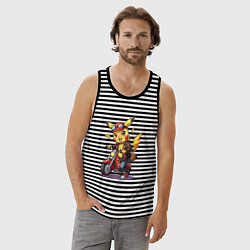 Майка мужская хлопок Пикачу на красном мотоцикле, цвет: черная тельняшка — фото 2