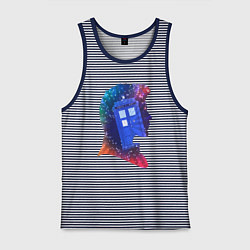 Майка мужская хлопок Tardis and doctor, цвет: синяя тельняшка