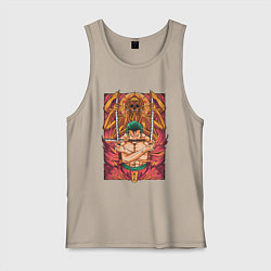 Майка мужская хлопок One piece Зоро бог, цвет: миндальный