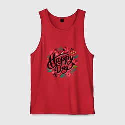 Майка мужская хлопок Happy day с цветами, цвет: красный