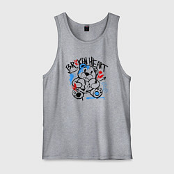 Майка мужская хлопок Разбитое сердце и медведь, цвет: меланж