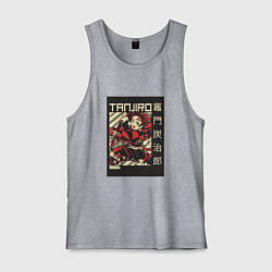 Майка мужская хлопок Тандзиро Tanjiro Клинок рассекающий демонов, цвет: меланж