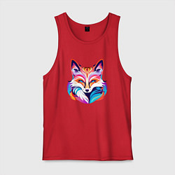 Майка мужская хлопок Яркий разноцветный портрет лисы, цвет: красный