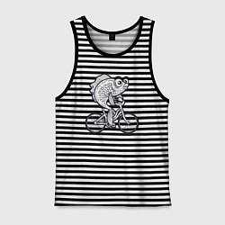 Майка мужская хлопок Рыбка на велике, цвет: черная тельняшка