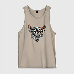 Майка мужская хлопок Мифологический символ голова быка, цвет: миндальный