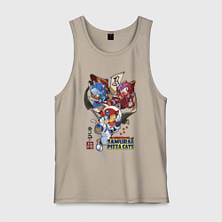 Майка мужская хлопок Samurai pizza cats, цвет: миндальный