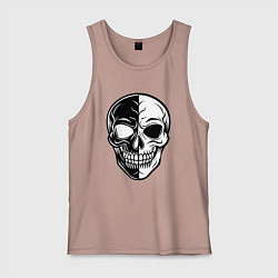 Майка мужская хлопок Черно белый череп, цвет: пыльно-розовый