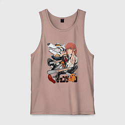 Майка мужская хлопок Человек-бензопила Макима Аки Пауэр Денджи Почита Л, цвет: пыльно-розовый