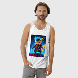 Майка мужская хлопок Cyberpunk - terrible Pikachu with claws, цвет: белый — фото 2