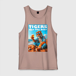 Майка мужская хлопок Tigers also like beer - ai art fantasy, цвет: пыльно-розовый