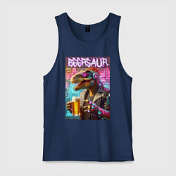Майка мужская хлопок Кибер пивозавр на фоне стены с граффити - нейроарт, цвет: тёмно-синий