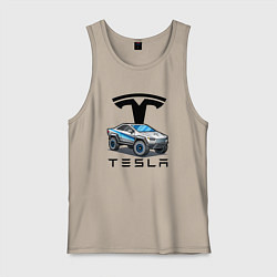 Майка мужская хлопок Tesla сybertruck Elon Musk, цвет: миндальный