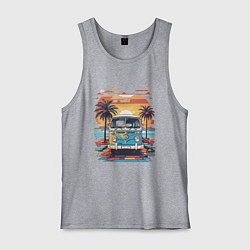 Майка мужская хлопок Фольксваген на восходе солнца ретро, цвет: меланж