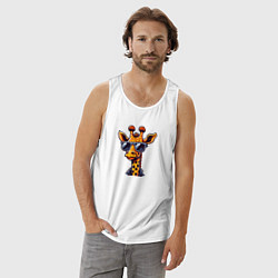 Майка мужская хлопок Жираф в солнцезащитных очках, цвет: белый — фото 2