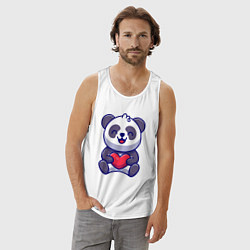 Майка мужская хлопок Весёлая панда с сердцем, цвет: белый — фото 2