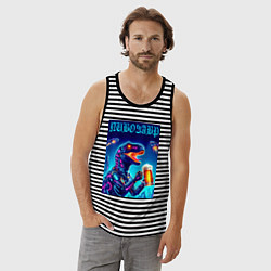 Майка мужская хлопок Пивозавр из будущего - киберпанк, цвет: черная тельняшка — фото 2