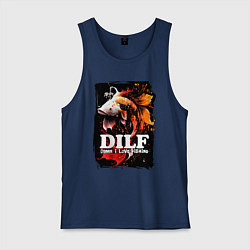 Майка мужская хлопок DILF damn I love fishing, цвет: тёмно-синий