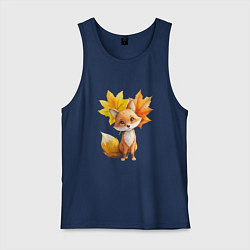 Майка мужская хлопок Лисичка и осенние листья, цвет: тёмно-синий