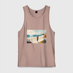 Мужская майка Летний пейзаж с женщиной на пляже