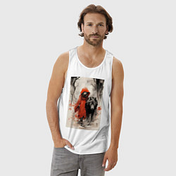 Майка мужская хлопок Красная шапочка с волком, цвет: белый — фото 2