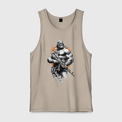 Майка мужская хлопок Античный воин с АК-47, цвет: миндальный