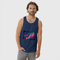 Майка мужская хлопок Перья эбру абстракция, цвет: тёмно-синий — фото 2