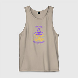 Майка мужская хлопок Неоновая тыква в шляпе ведьмы, цвет: миндальный