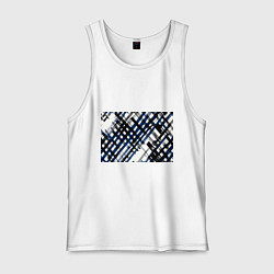 Мужская майка Косая клетка бело-синяя