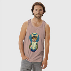 Майка мужская хлопок Котик в медитации, цвет: пыльно-розовый — фото 2