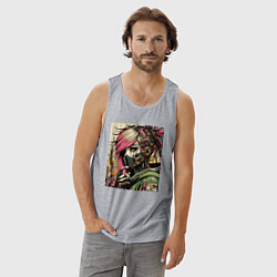 Майка мужская хлопок Cyber girl in a respirator - ai art fantasy, цвет: меланж — фото 2