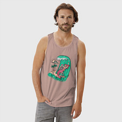 Майка мужская хлопок Серфер и русалка, цвет: пыльно-розовый — фото 2