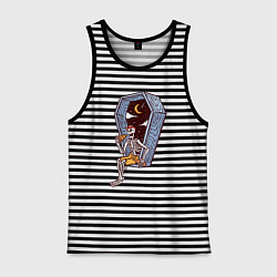 Майка мужская хлопок Скелет ест пиццу, цвет: черная тельняшка