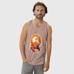 Майка мужская хлопок Лиса и солнце в японском стиле, цвет: пыльно-розовый — фото 2