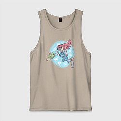 Майка мужская хлопок Девочка-дайвер и рыбка, цвет: миндальный