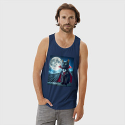 Майка мужская хлопок Чёрный кот вампир - хэллоуин, цвет: тёмно-синий — фото 2