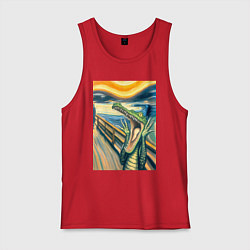 Майка мужская хлопок Крокодил кричит на картине Эдварда Мунка - мем иск, цвет: красный