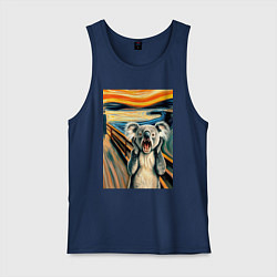 Майка мужская хлопок Коала кричит на картине Эдварда Мунка - мем искусс, цвет: тёмно-синий